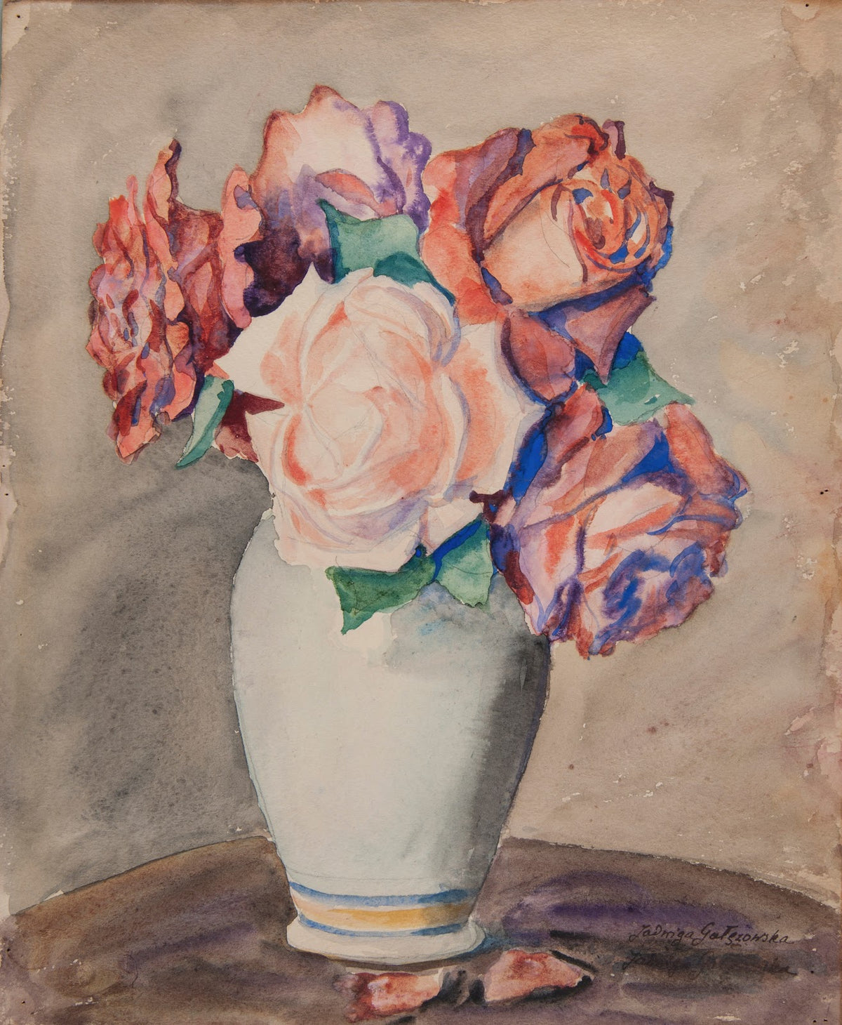 Roses in a white vase 1940s