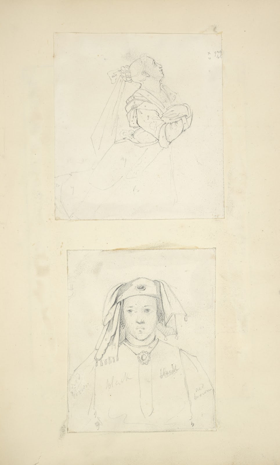 Woman in profile Figure in hat and neck ornament 1840