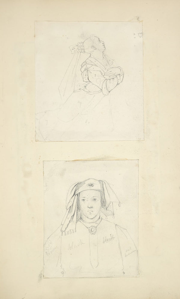 Woman in profile Figure in hat and neck ornament 1840