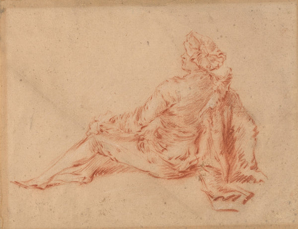 A reclining man in elegant clothes seen from behind