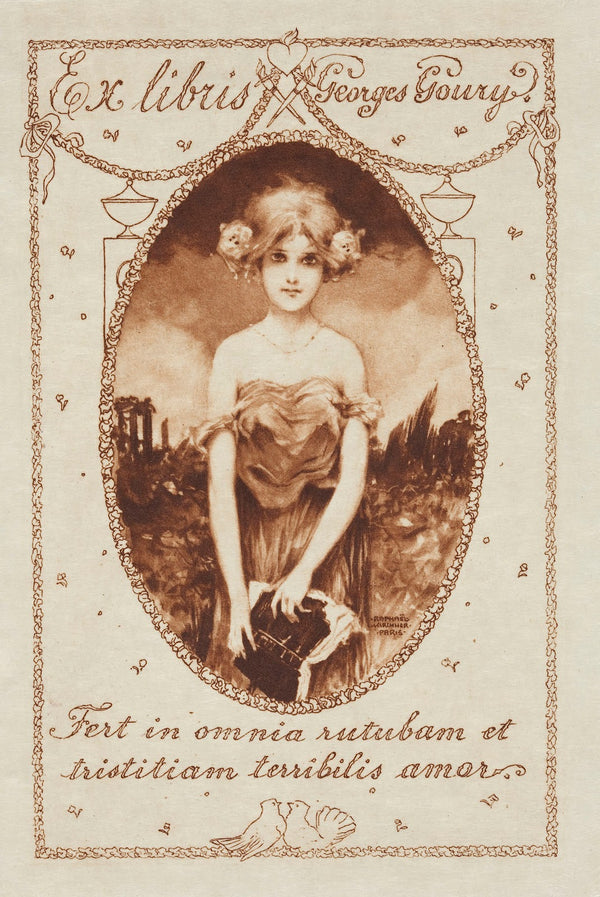Bookplate of Georges Goury Fert in omnia rutubam et tristitiam terribilis amor 1