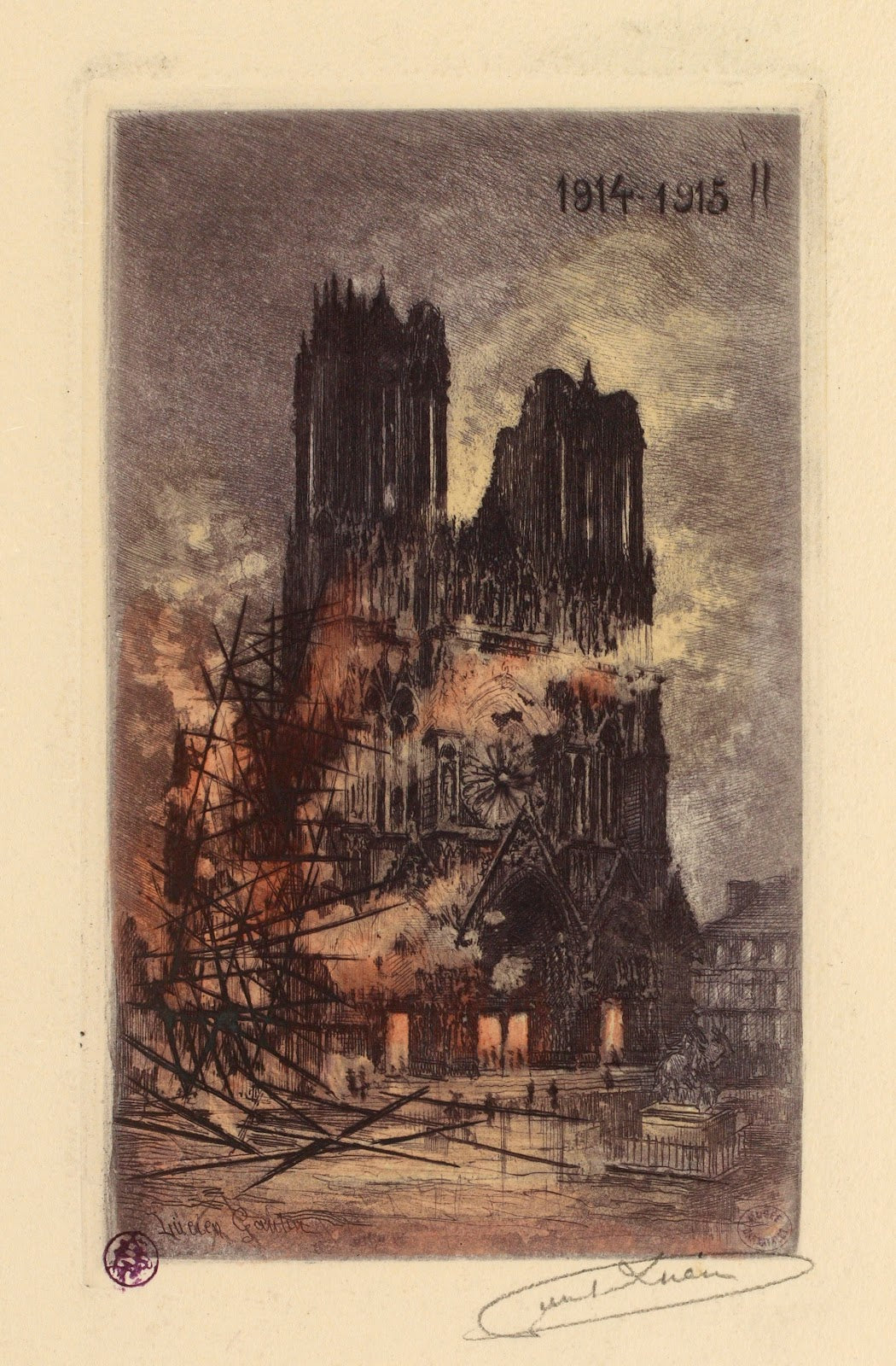 La cathédrale de Reims en feu
