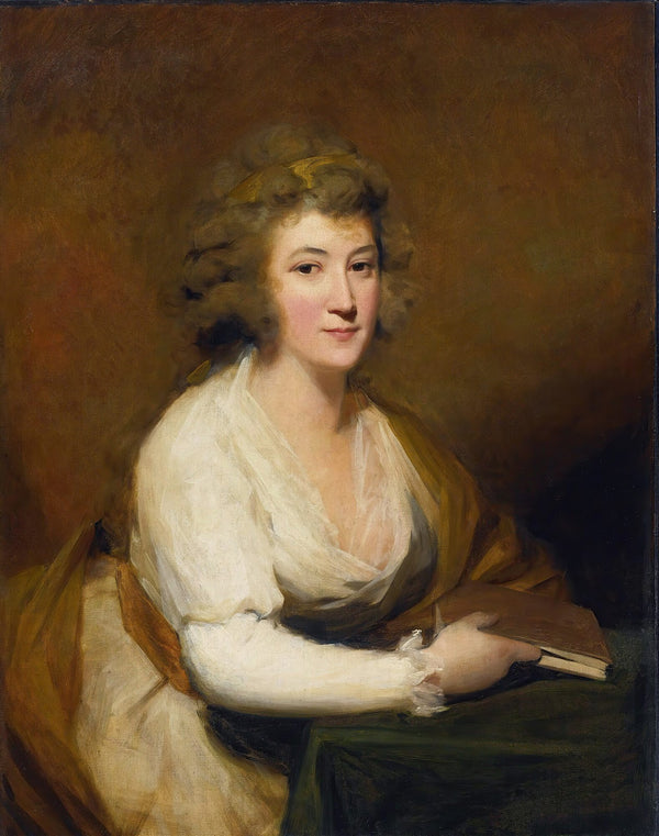 Portrait Of Lady Nasmyth In A White Dress And Brown Shawl Seated At A Table Hold