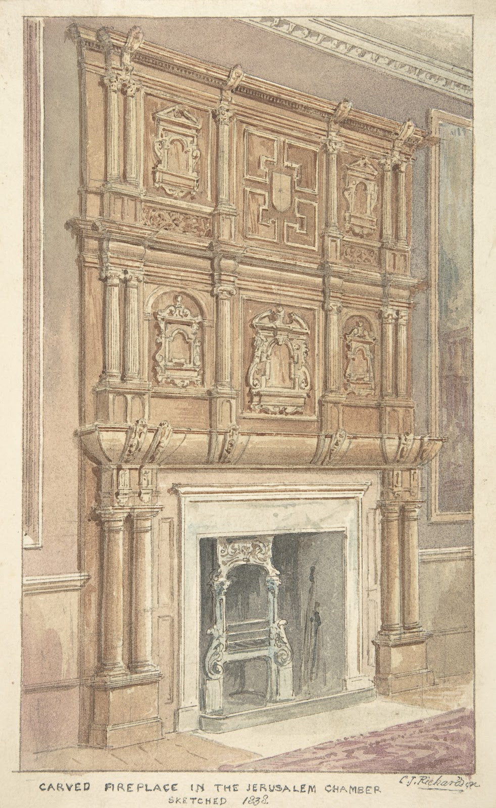 Oak Carving from Fireplace in the Jerusalem Chamber Westminster 1838