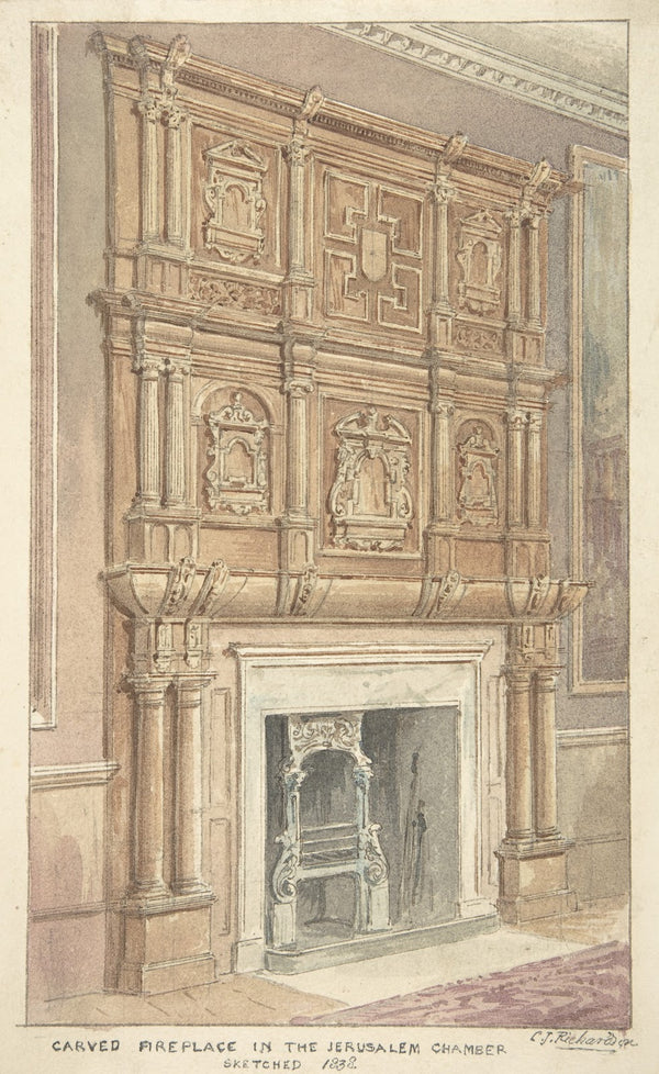 Oak Carving from Fireplace in the Jerusalem Chamber Westminster 1838