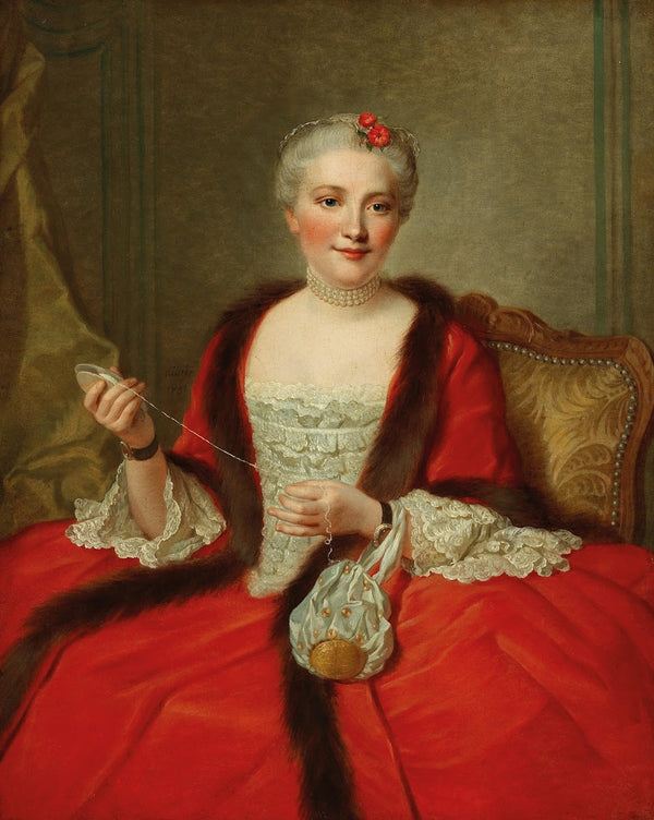 Portrait Of An Elegant Lady Holding A Fly Shuttle 1751