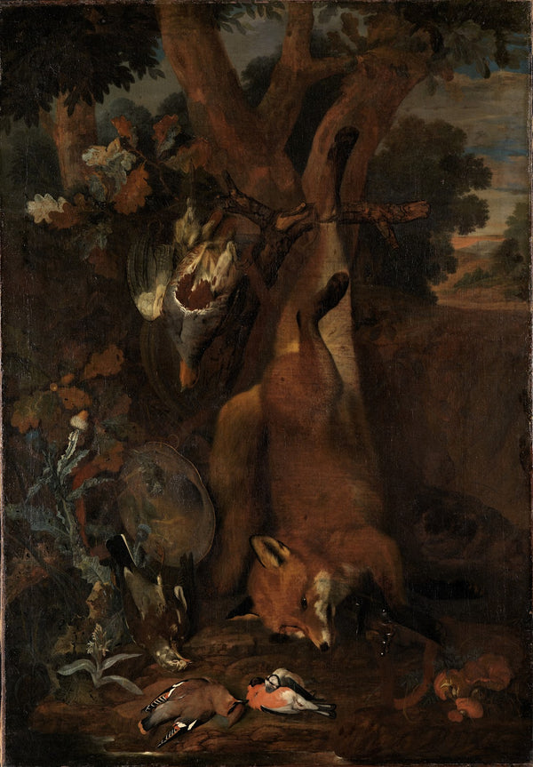 Jagdstilleben mit Fuchs und Rebhuhn