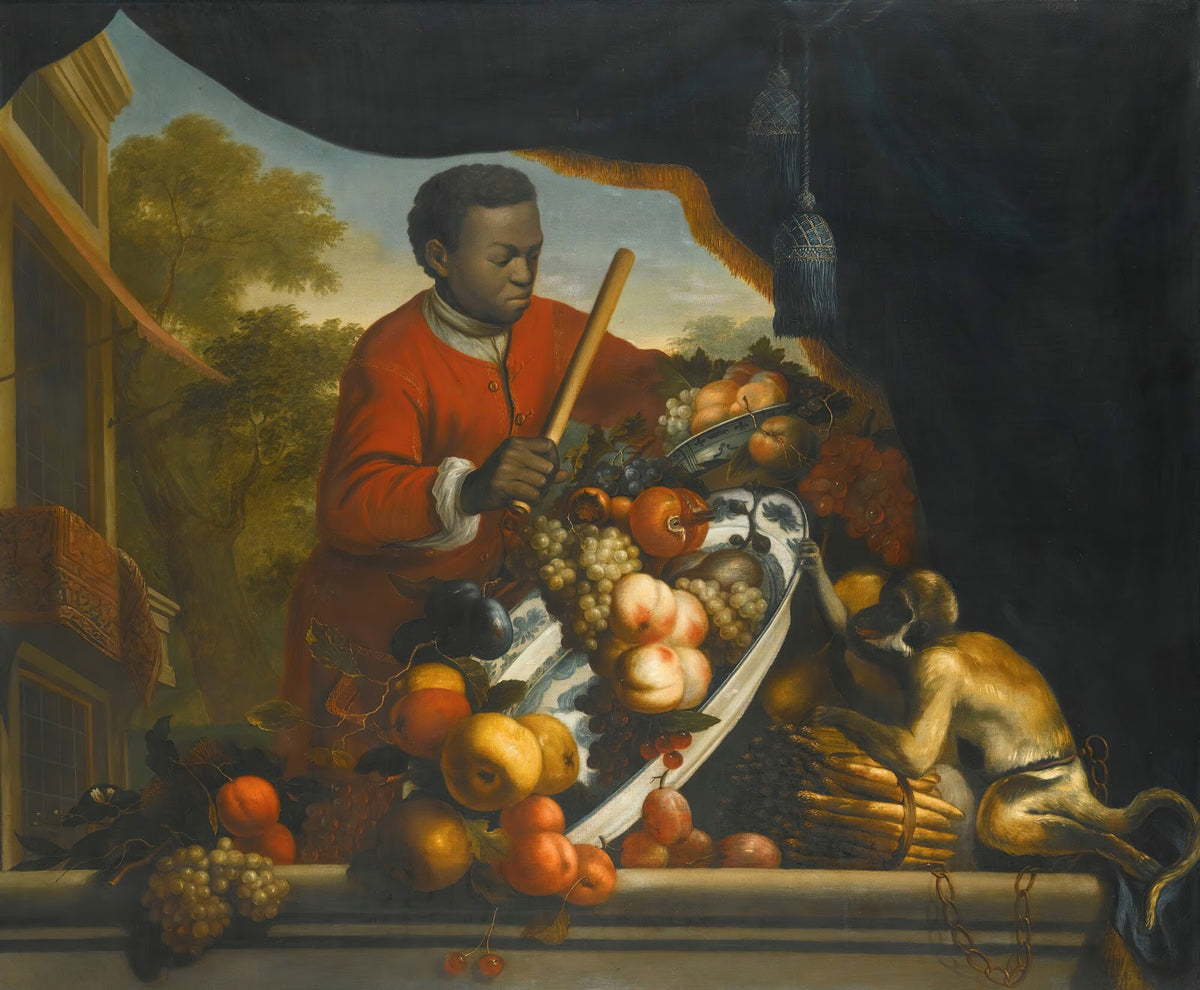 A Still Life With A Monkey Upsetting A Bowl Of Fruit late 18th Century