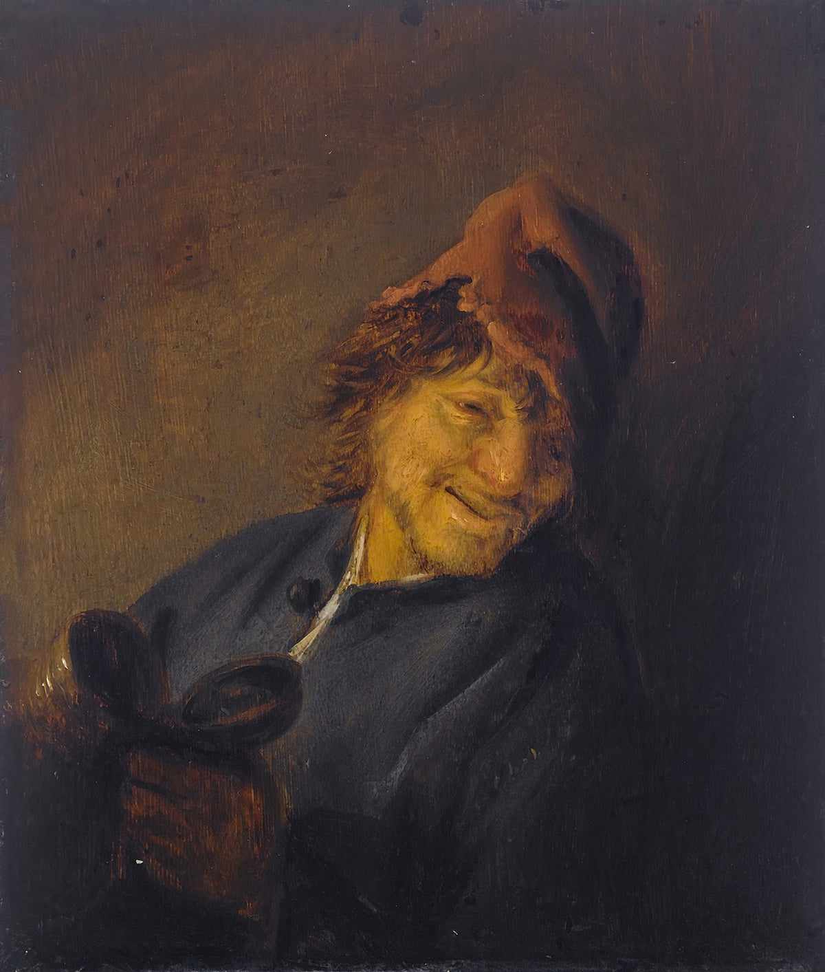 Peasant with a red cap holding a jug 1637