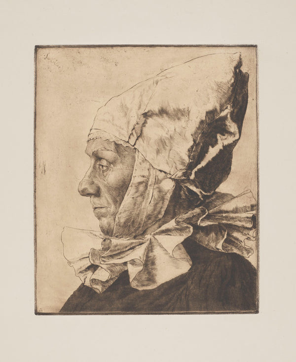 Left Profile of a Woman in a High Cap and a White Collar under Her Chin 1910