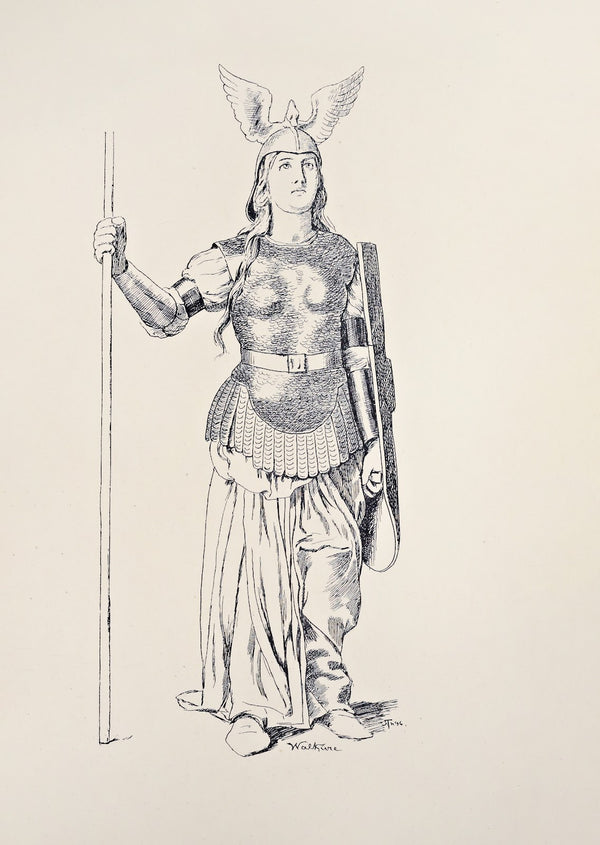 Brunnhilde Weisses Gewand silberne Rustung Helm und Waffen 1897