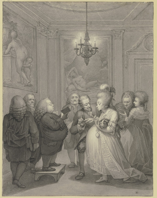 Vermählung eines buckeligen Paares in einem Empireraum bei Kerzenlicht 1786