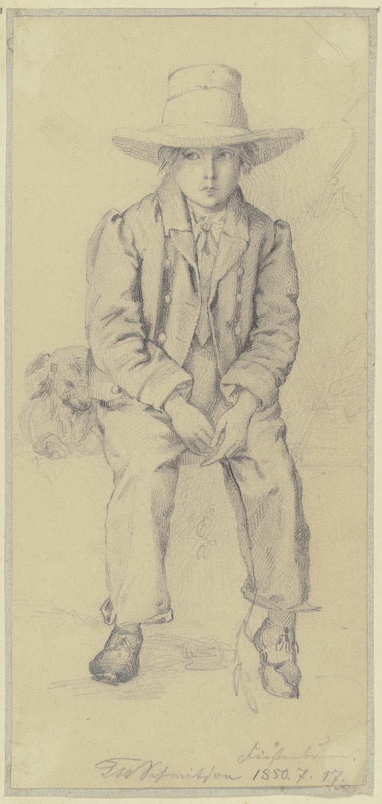 Sitting boy with dog 1850