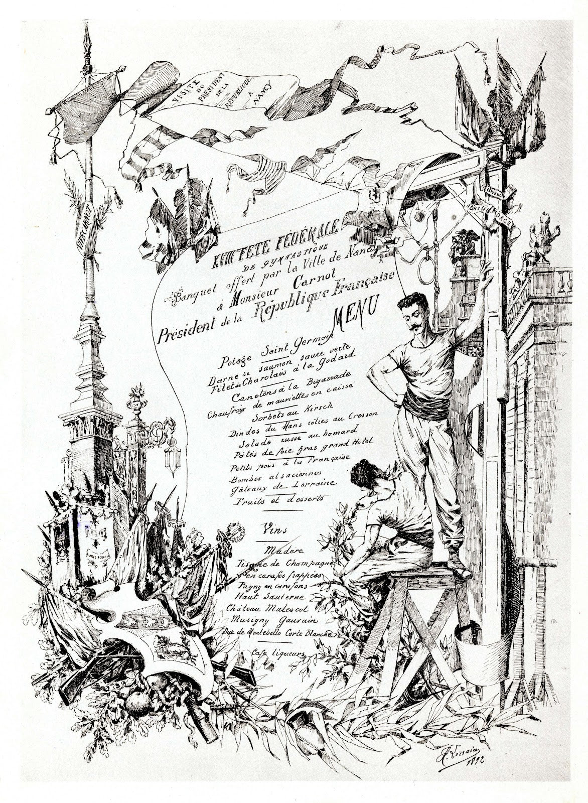 XVIIIe fête fédérale de gymnastique  menu 1892