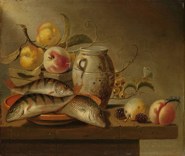 Still Life with Earthenware Jar Fish and Fruit 1652