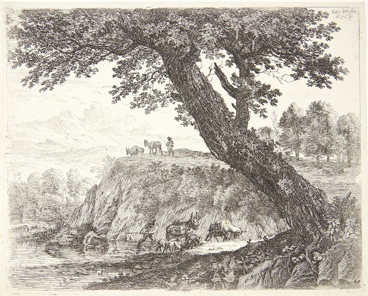 Landskab med to æseldrivere 1656