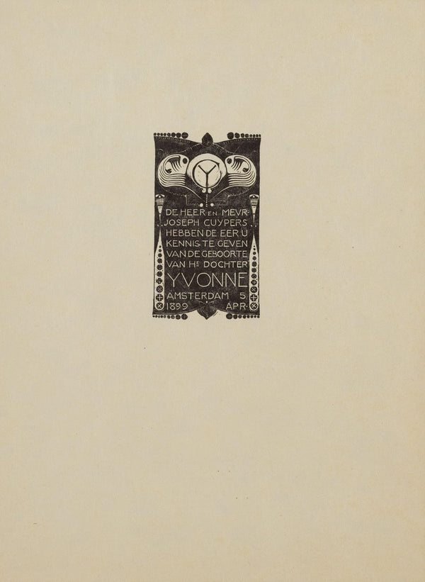Geboorteannonce van Yvonne dochter van de heer en mevr Joseph Cuypers 1925
