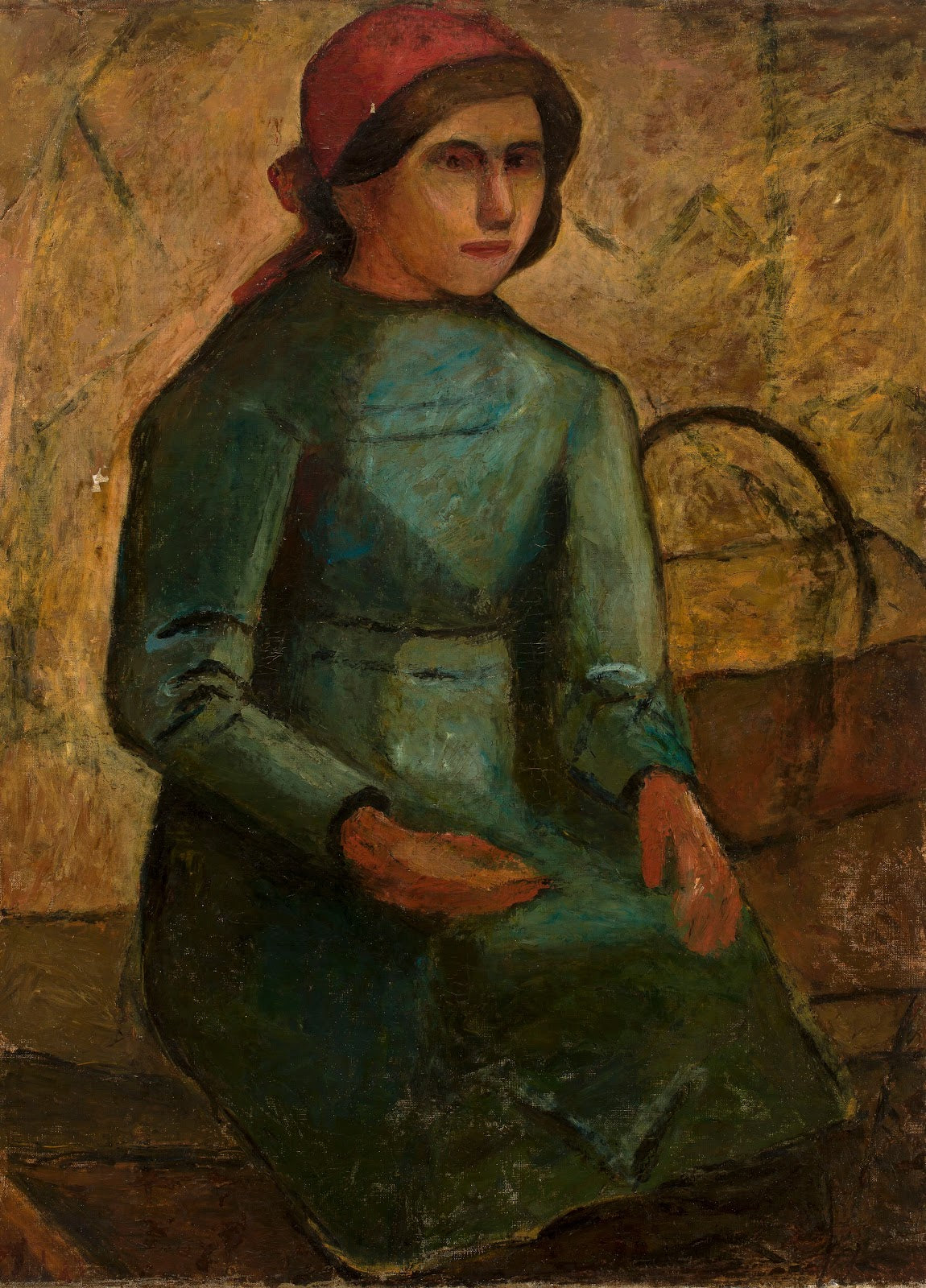 Dziewczyna w zielonej sukni z koszykiem 1914