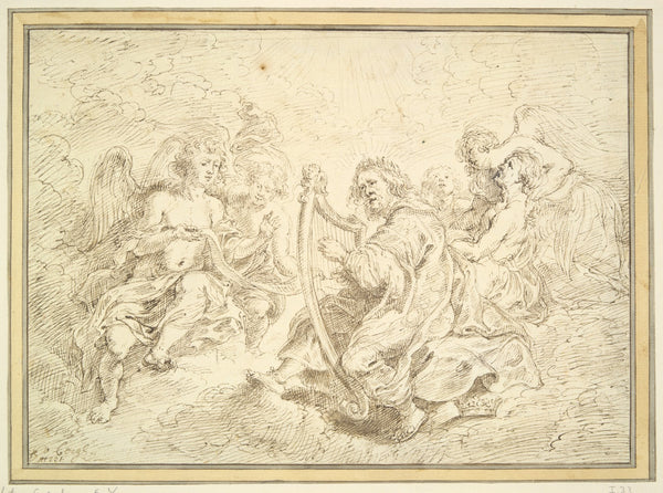 King David Playing the Harp Accompanied By SingingAngels 17thcentury