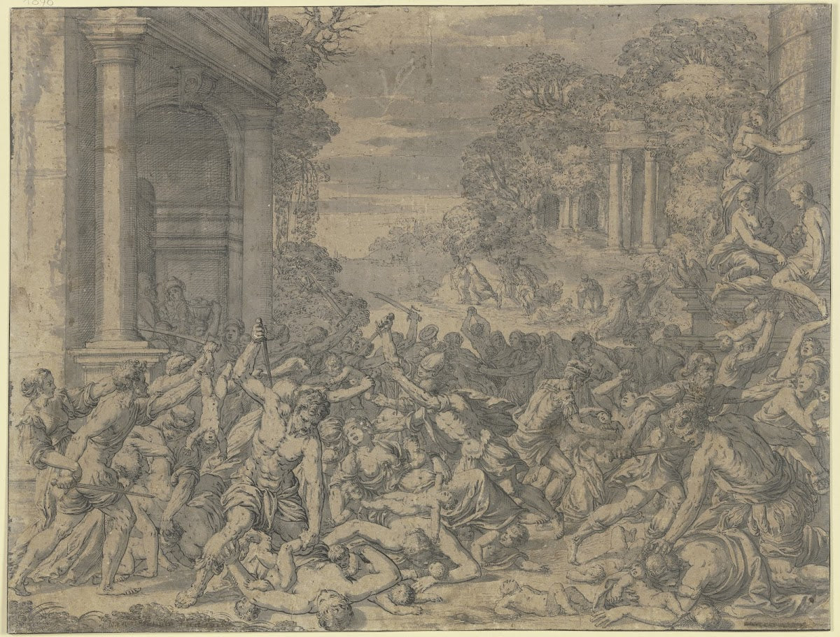 Der Bethlehemitische Kindermord vor einer Landschaft mit antiken Gebäuden 1616