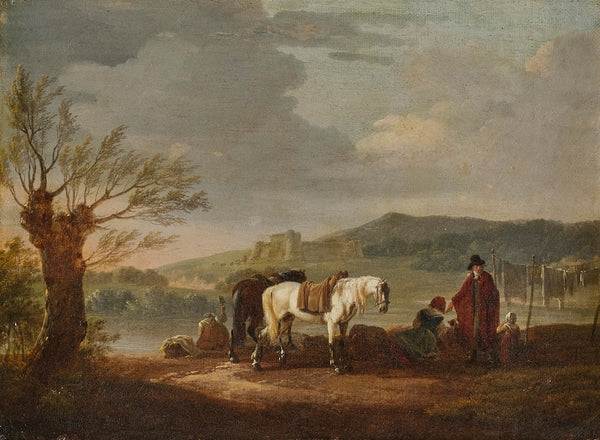 Paysage aux cavalier et lavandières