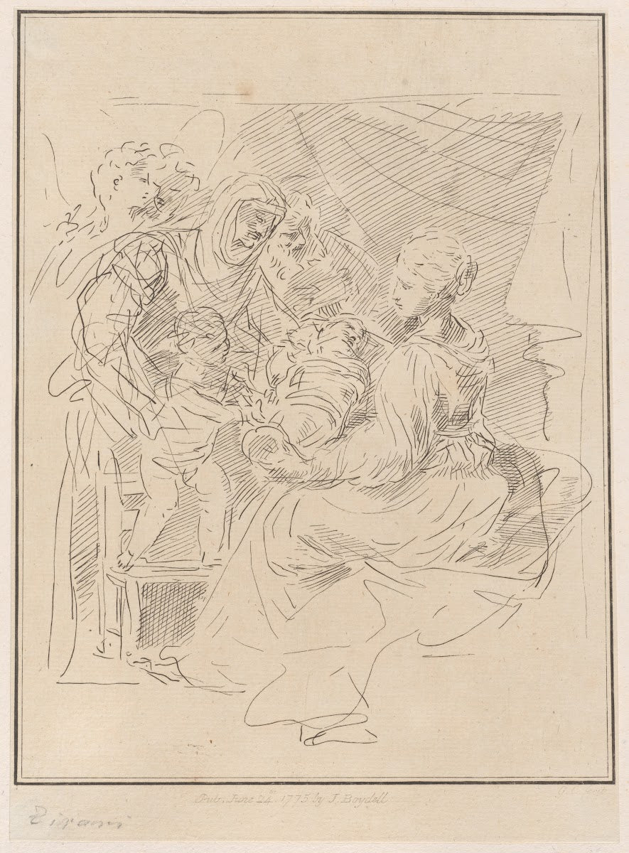 The Holy Family with the infant Saint John the Baptist and other saints and ange