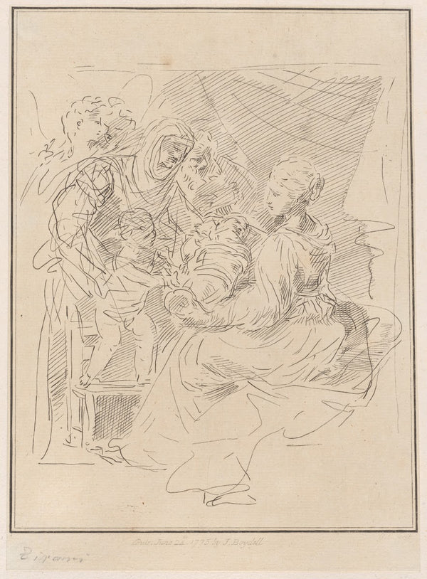 The Holy Family with the infant Saint John the Baptist and other saints and ange