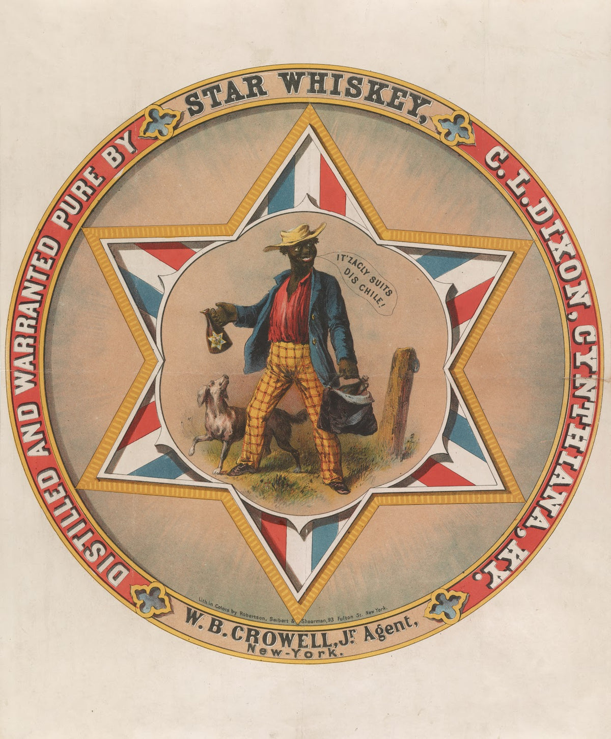 Star Whiskey Distilled and warranted pure by CL Dixon Cynthiana Ky WB Crowell Jr