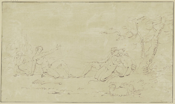 Antique scene with five naked figures