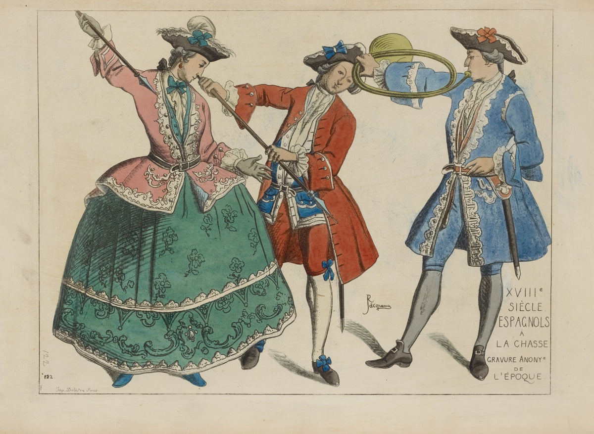 XVIIIe siècle Espagnols a la chasse Gravure anonyme de lépoque 1869