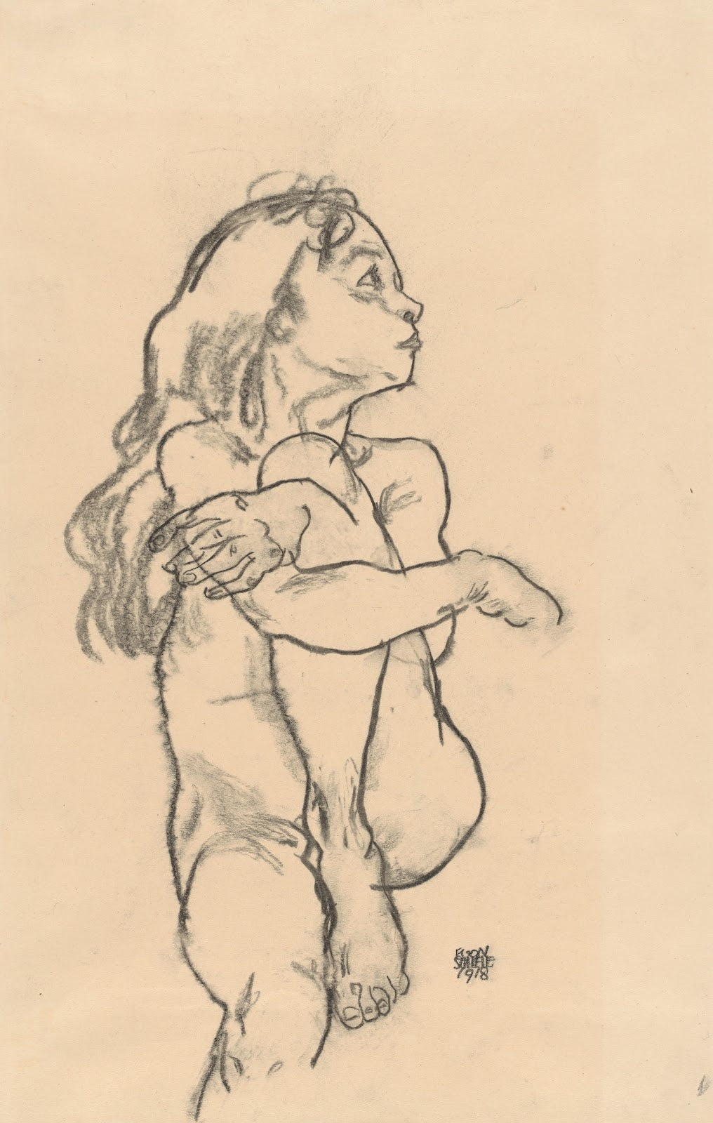 Seated Nude Girl Clasping Her Left Knee 1918
