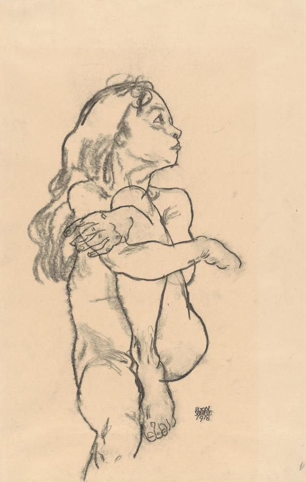 Seated Nude Girl Clasping Her Left Knee 1918