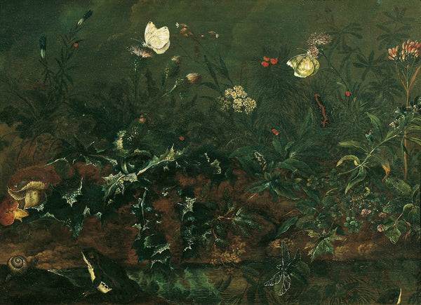 Rasenstück mit Distel Fröschen und Libelle 1738