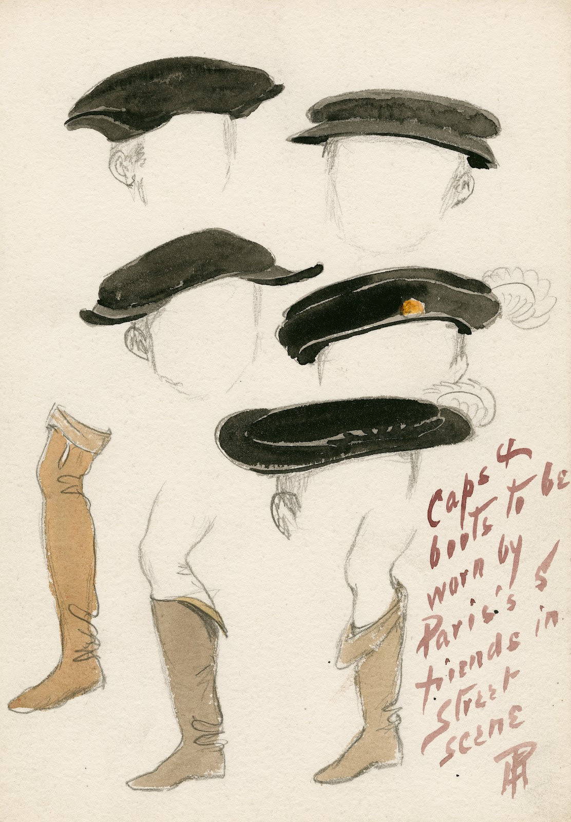 Romeo and Juliet Costume designs caps and boots worn by Pariss friends