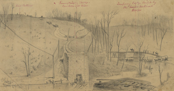 Ruins of the Orange and Alexandria RR bridge over Bull Run near Union Mills 1862