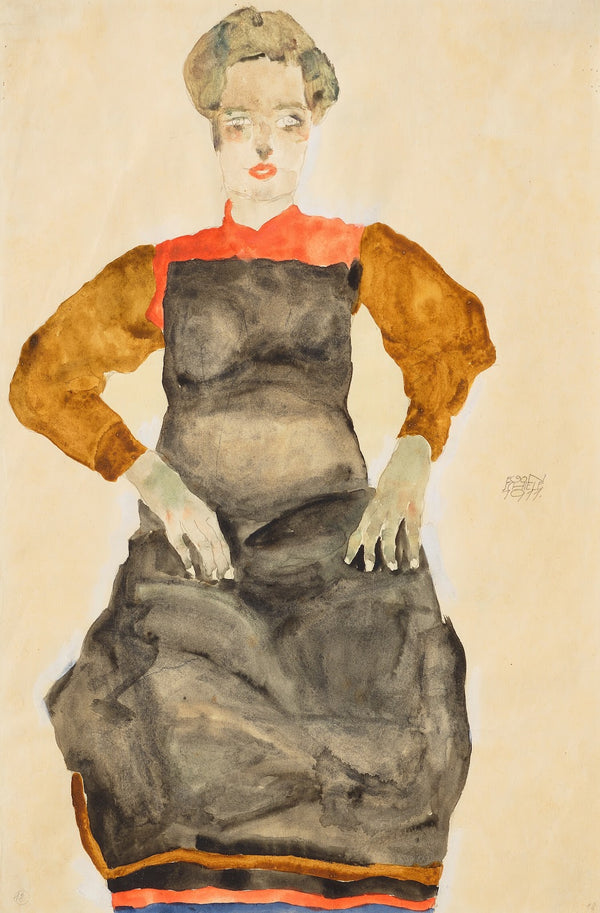 Frau mit schwarzer Schürze 1911