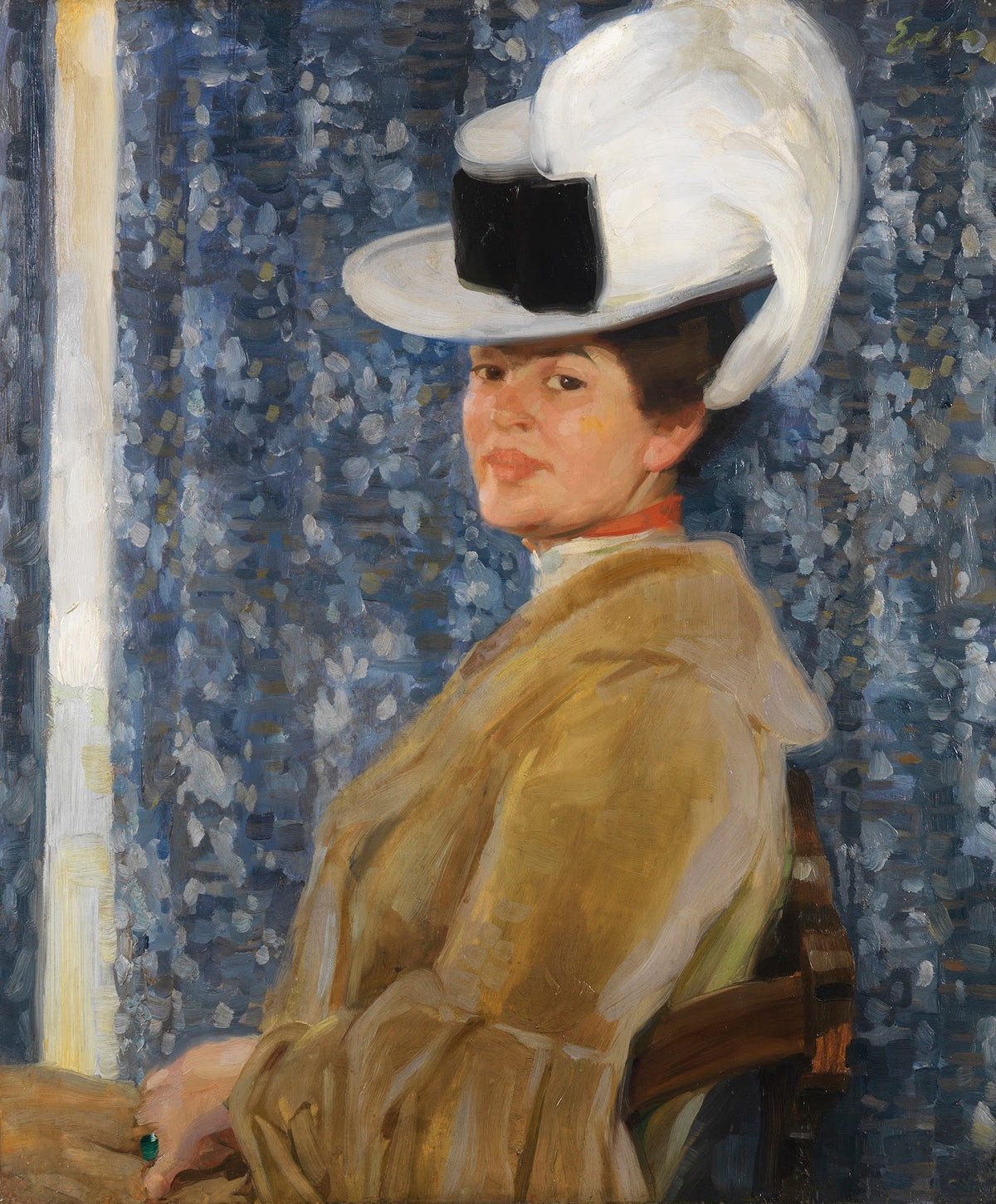 Porträt der Anna Erler mit Federhut 1910