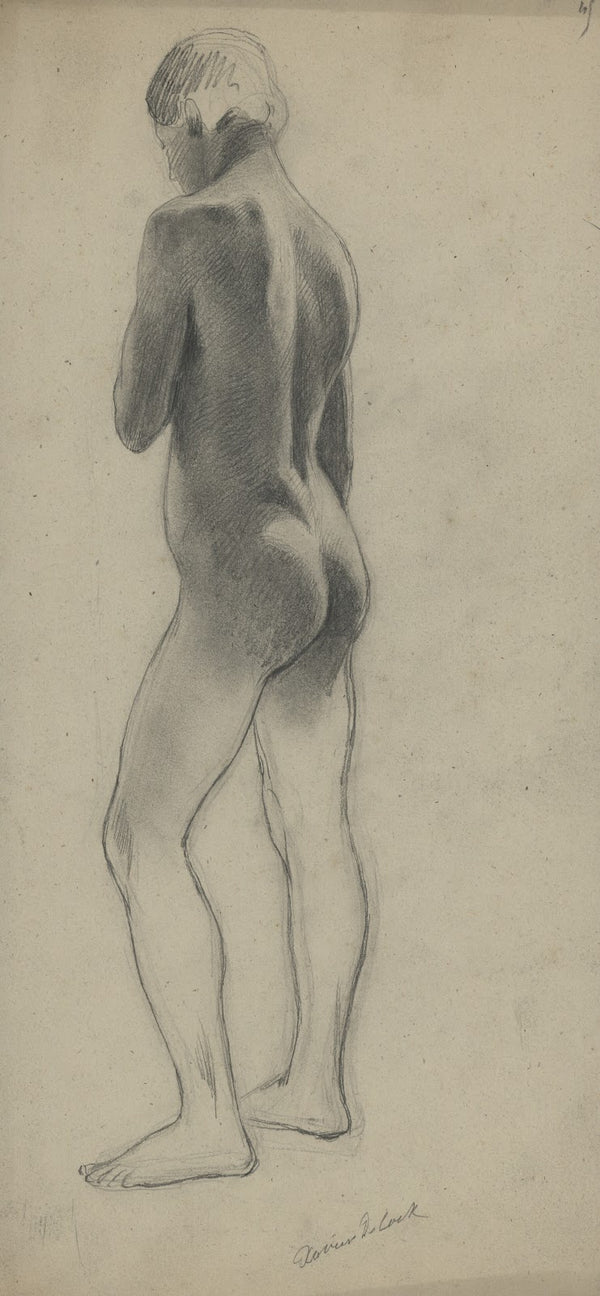 Academic nude of a standing man seen from the back 19th century