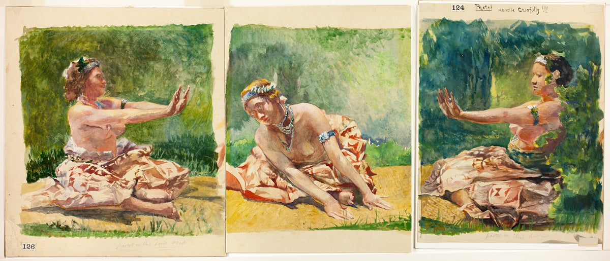 Siva Dance Triptych of Seated Single Figures 1890 91