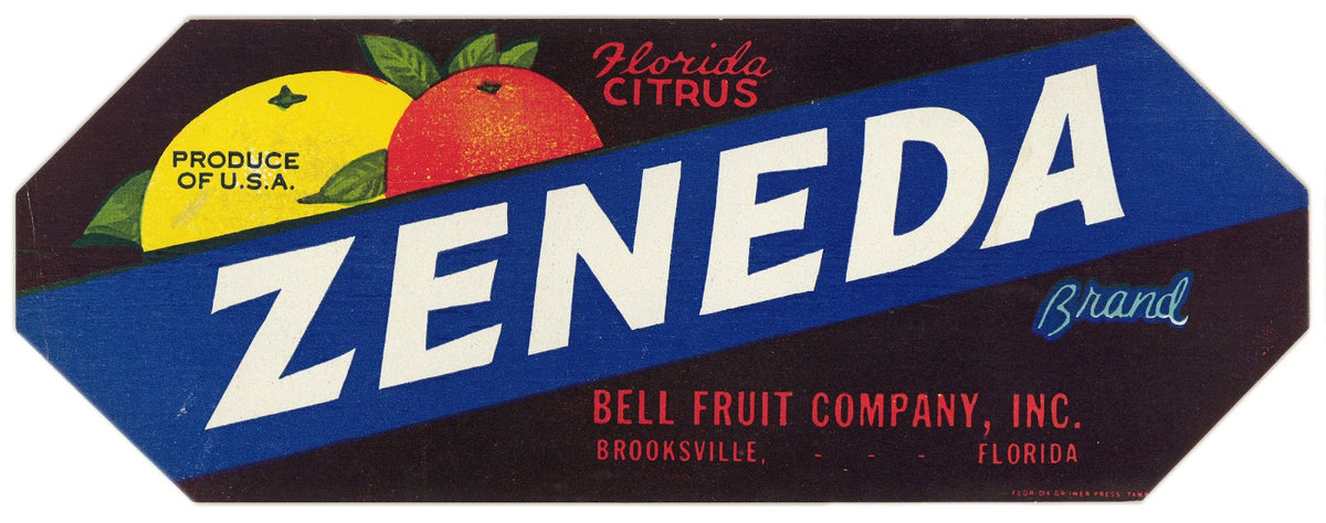 Zeneda Brand Florida Citrus Label 1930 1950