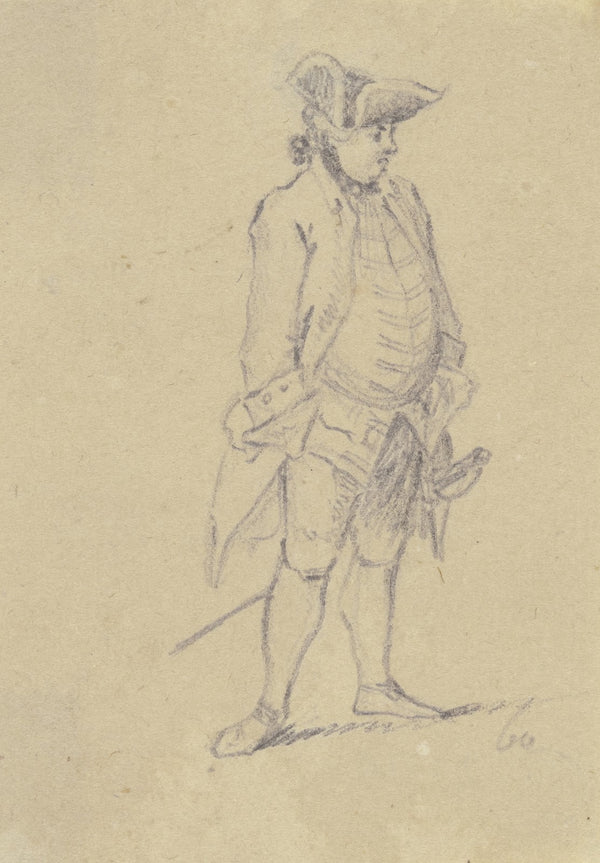 Stehender Offizier mit Degen 1760