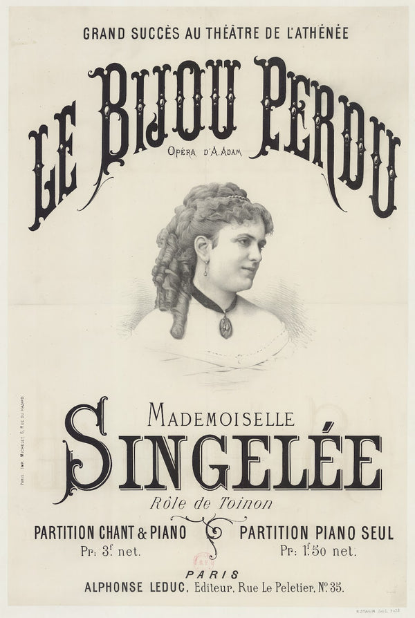 Le bijou perdu opéra dA Adam Mademoiselle Singelée rôle de Toinon 1872