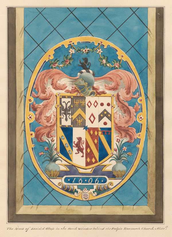 Coat of Arms in Stained Glass Window behind the Pulpit form Hanworth Church 1796