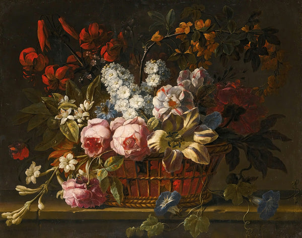 Still life of pink rosestulips hyacinths jasmine and other flowers loosely arran