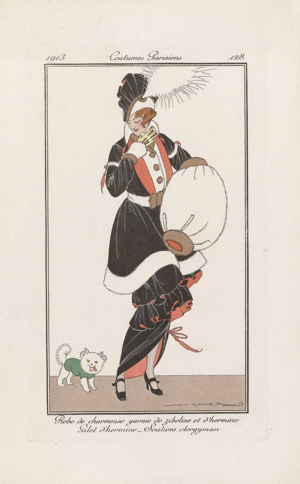 Robe de charmeuse garnie de zibeline et dhermine Gilet dhermine 1913