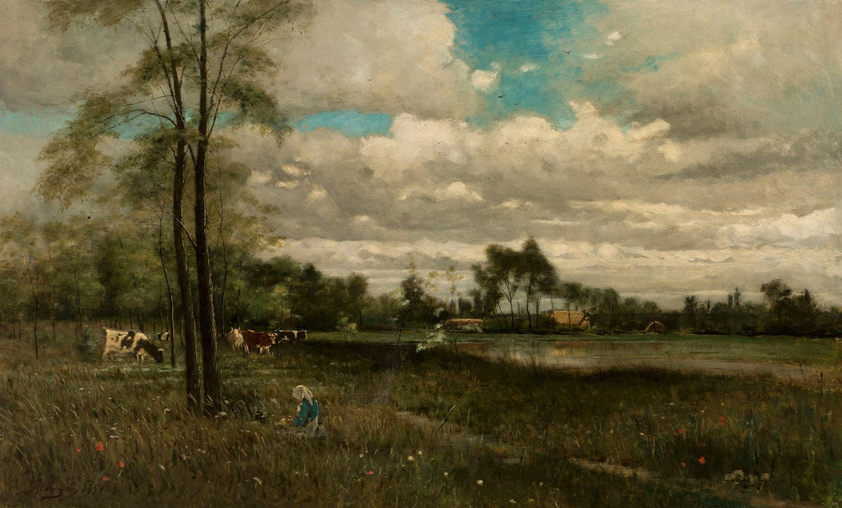 Meadow with grazing cattle 1885
