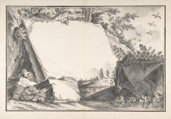 Design for a Title Page Rocks and Animals late 18th century