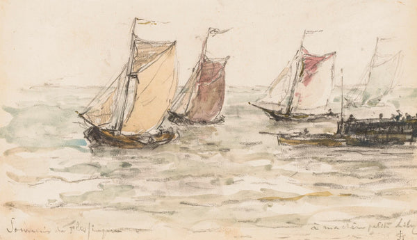 Zeilende vissersschepen op de Schelde c 1851   c 1924