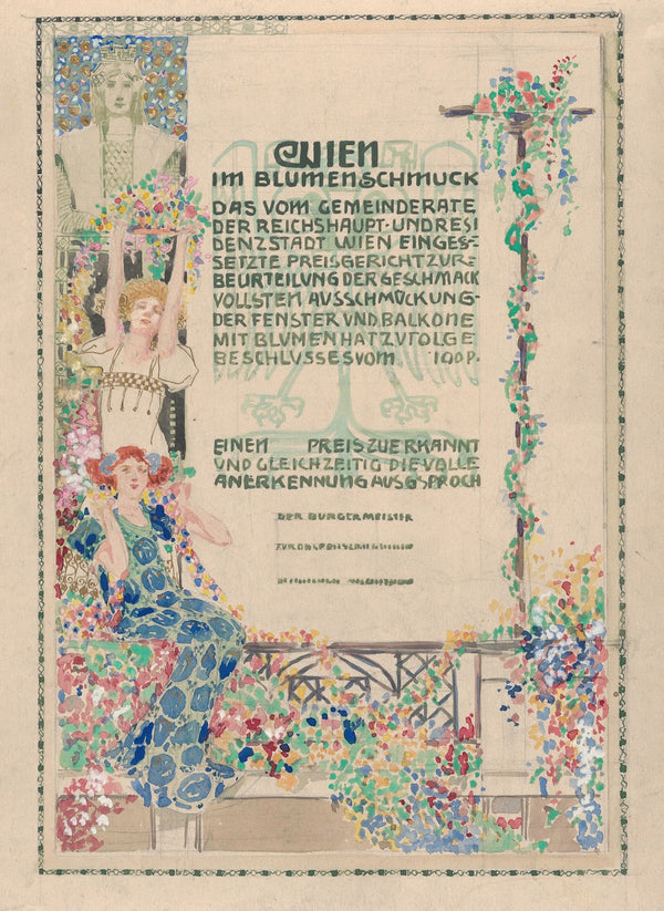 Design for a certificate awarded by the city of Vienna for the most beautiful fl