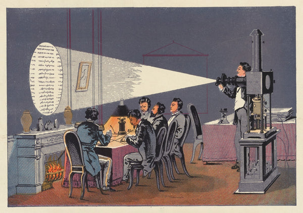 Microscopic dispatches received in Paris by carrier pigeons enlarged by the magi